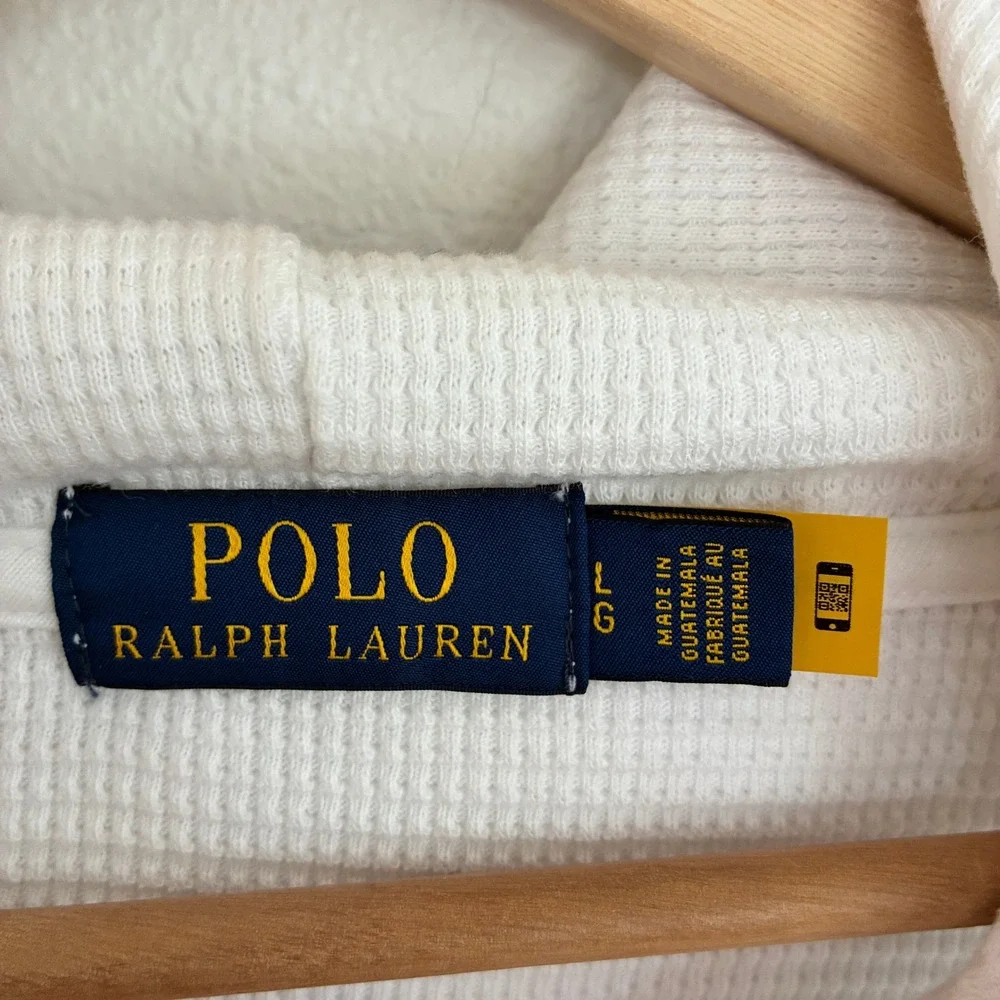 Polo Ralph Lauren Waffle Knit Hoodie Mens L White Thermal Long Sleeve Shirt